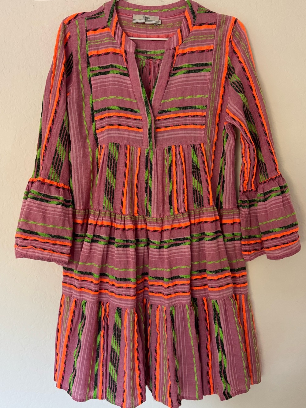 Devotion TWINS Striped Tiered Mini Dress - Pink, Orange & Green